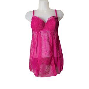 Frederick's of Hollywood vintage babydoll camisole lingerie lace magenta
